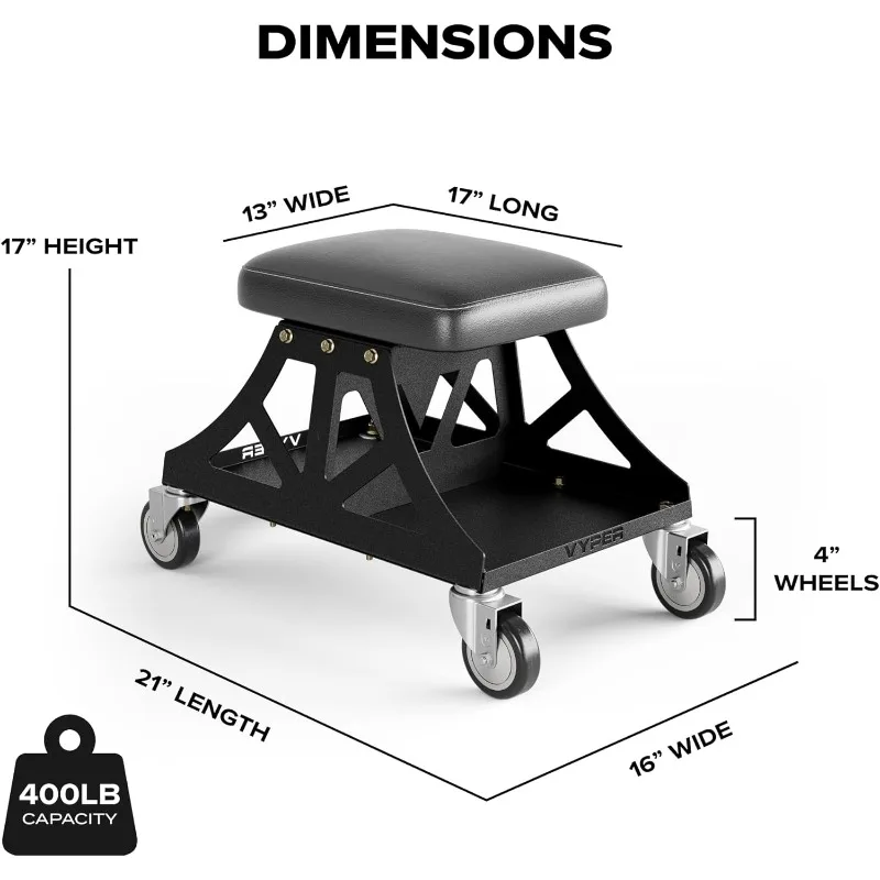 Tools.Low Pro Detailing/Automotive/DIY Garage/Shop Stool with Removable Seat (Black Seat, Blue Frame)