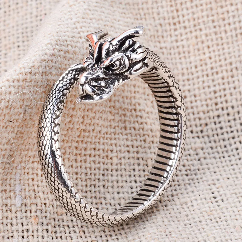 Personality Chinese Dragon Retro Thai Silver Female Ring For Women Hand Jewellery Accessories Never Fade