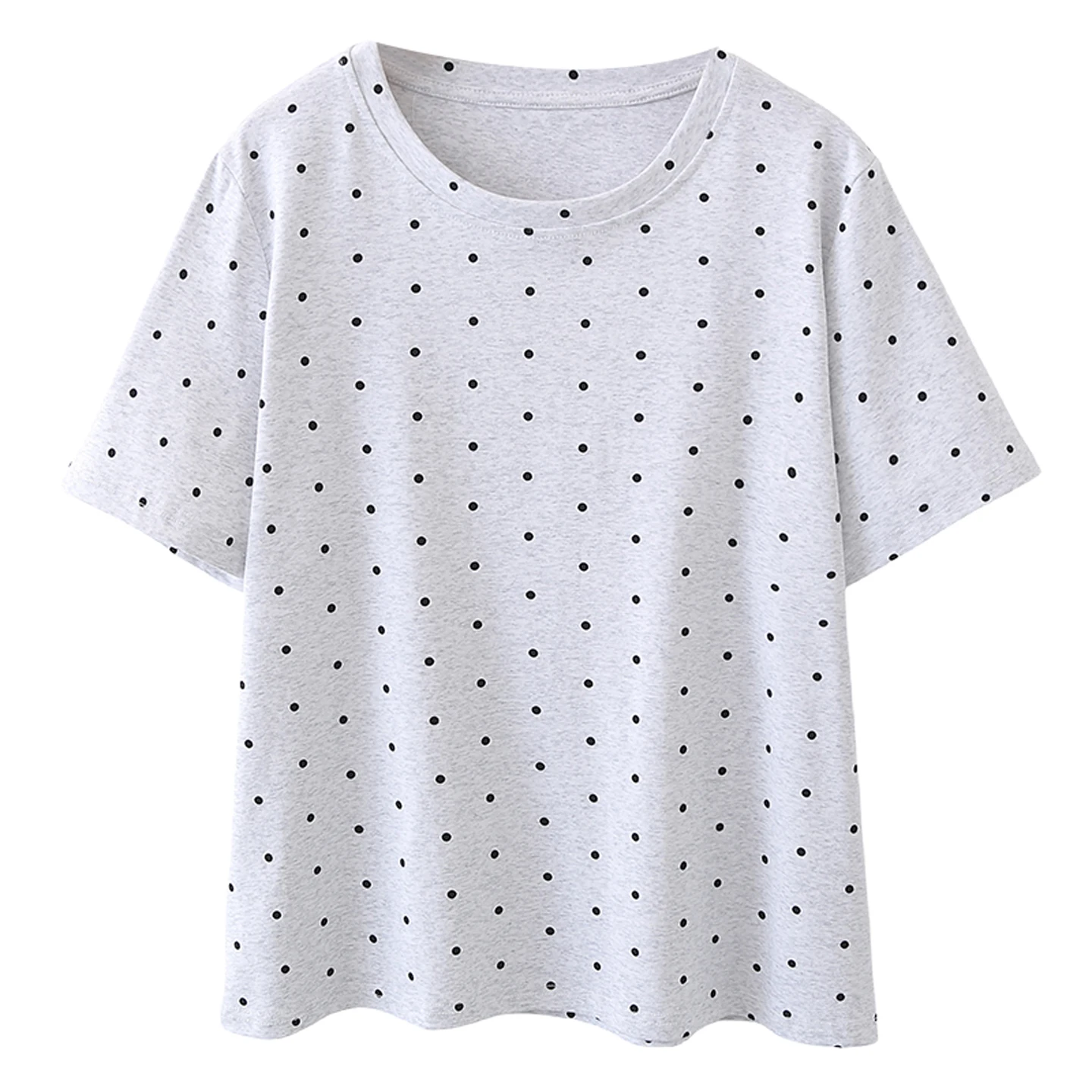 

2026 Summer Plus Size Women's Cotton T-Shirt Short Sleeve Polka Dot Print Casual Loose Tops Fashion Tee For Curvy Ladies 2609