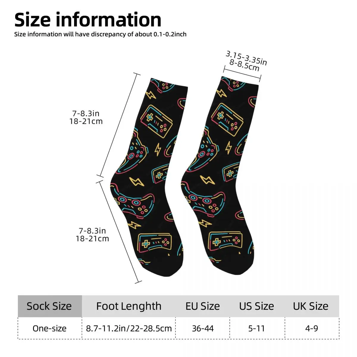 Gaming Machine Neon Colorful Socks Harajuku Sweat Absorbing Stockings All Season Long Socks for Unisex Valentine's Day Gifts