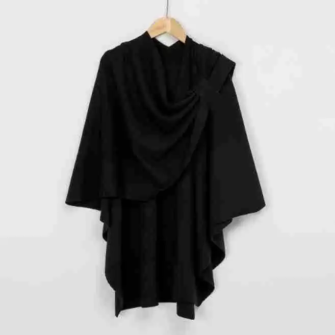 Chal elegante envuelve Poncho frontal abierto suave para mujer capa holgada con cuello en V Casual Color sólido Poncho frontal abierto suave camisa de murciélago Casual