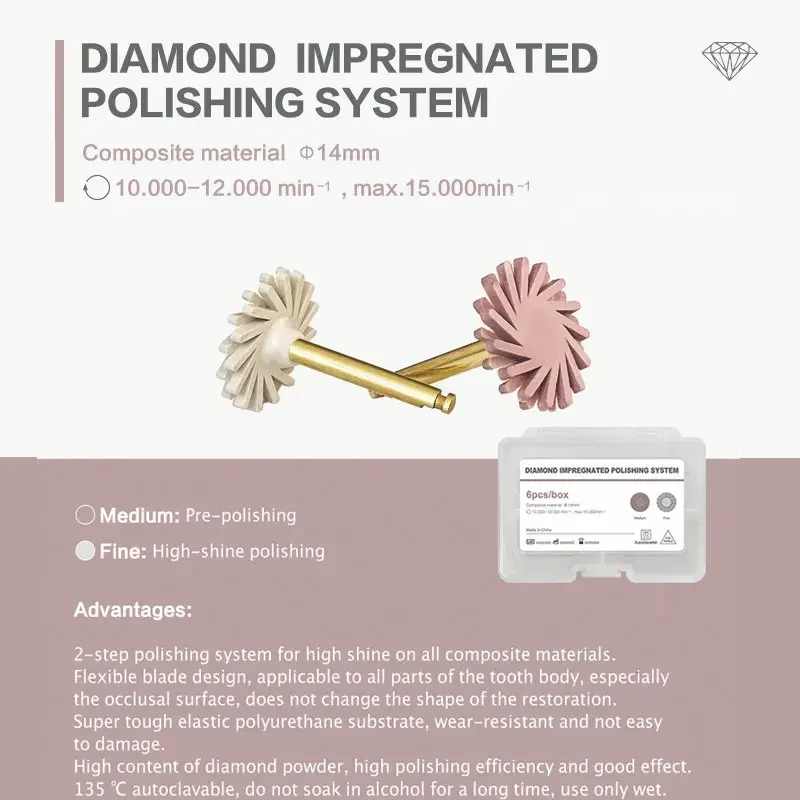 6pcs/Box Dental Composite Polishing Polisher Diamond Impregnated Polishing System