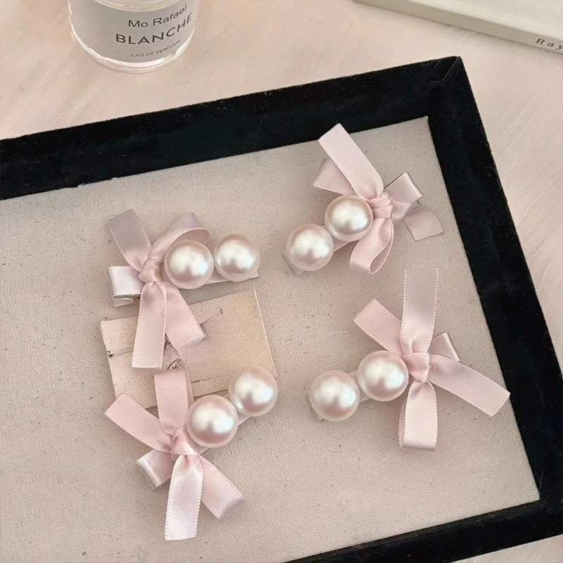 2pcs Girlish Butterfly Bow Pearl Hair Clip Age Reducing Bangs Side Clip Headwear Exquisite Fashion Best Friend Gift Wholesale