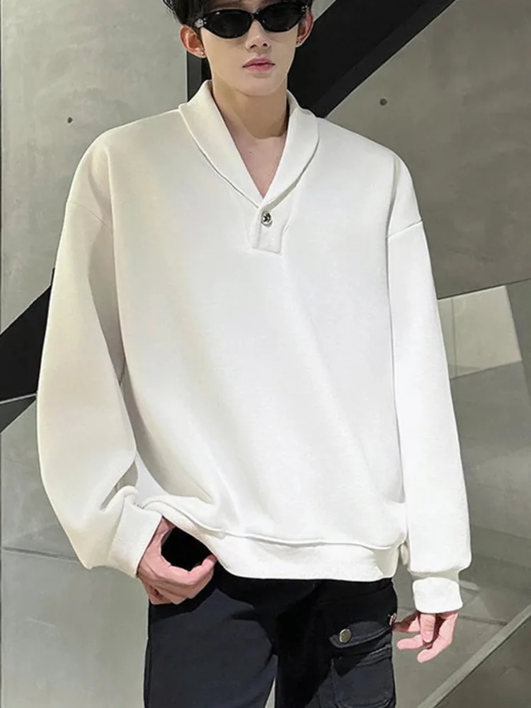 Long Sleeved Men's Tees Solid Color Korean Style Lapel Fleece Casual Menswear Pullover Male T-shirts New Simple DS34