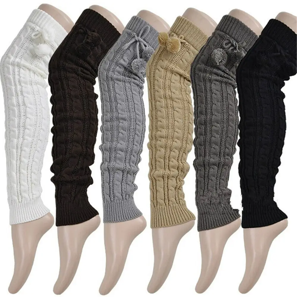 Cable Crochet Knitted Leg Warmers With Hairball Extra Long Long Boot Socks Boot Cuff Design Thickened Over Knee Boot Cuffs