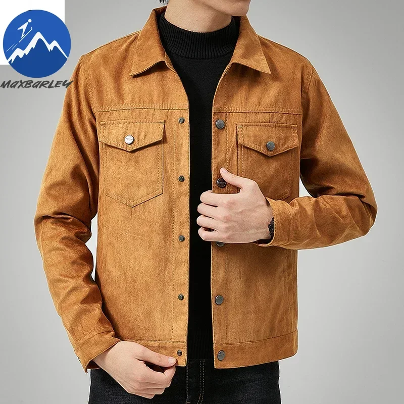 

Винтажная флисовая куртка из оленьей кожи, мужская осень 202, повседневная ветрозащитная куртка с бейсбольным воротником, мужская легкая роскошная короткая облегающая куртка