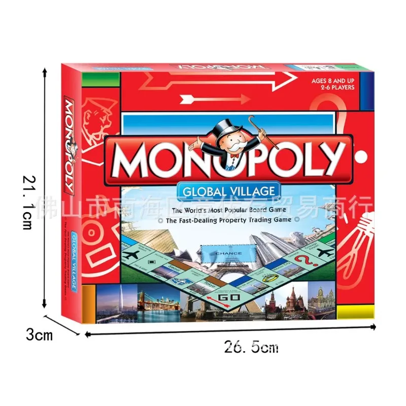 Versión en inglés popular de tarjetas de juego de mesa Monopoly World Tour, juego de fiesta