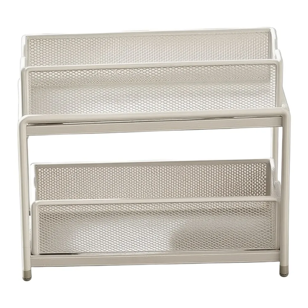 Sliding 2 Tier Under Sink Organizer Rack Telescoping Storage for Bathroom Cabinet Carbon Steel 32x20x7cm Cloud White