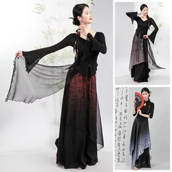 1 Set Women Chinese Ink Style Classical Dance Dress Gradient Flowing Fairy Practice Dance Dress Stage Performance Costume