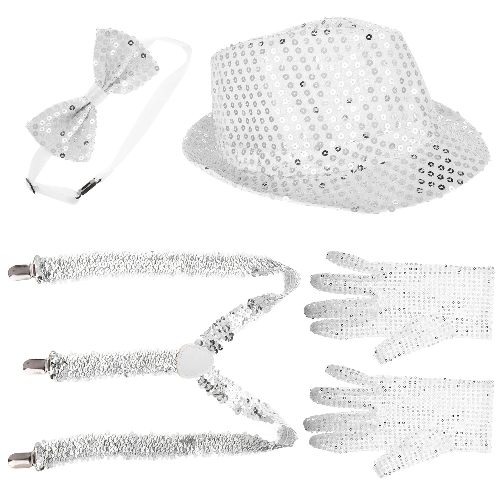

Silver Set Disco Carnival Sequin Fedora Hat Lightweight Comfortable Party Accessory for Nightclub Birthday Wedding Sparkly