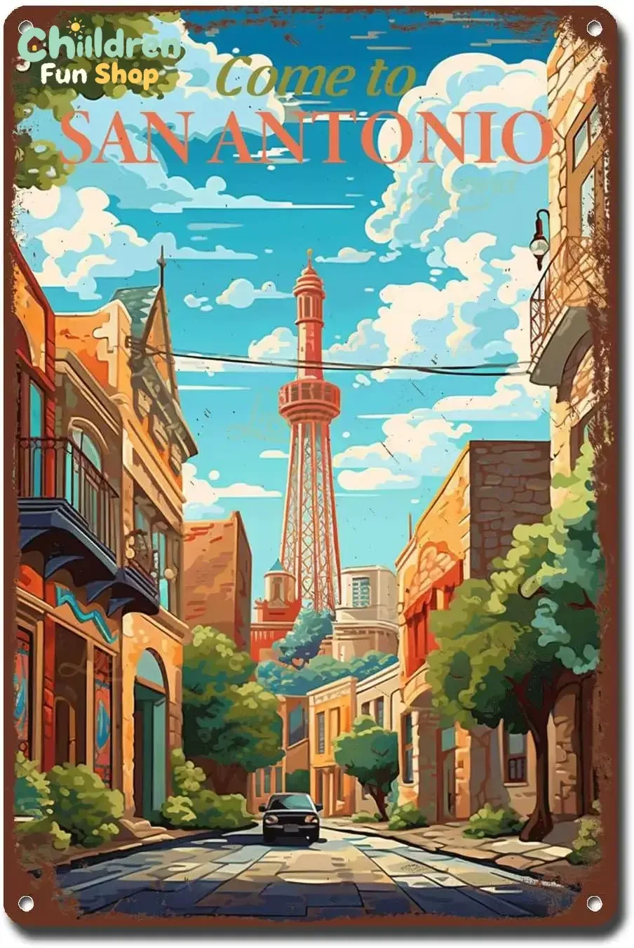 Lygond Metal Sign Tin Sign Vintage Wall Art Come to San Antonio Travel Bar Sign for Patio 6×8 --Tin Sign
