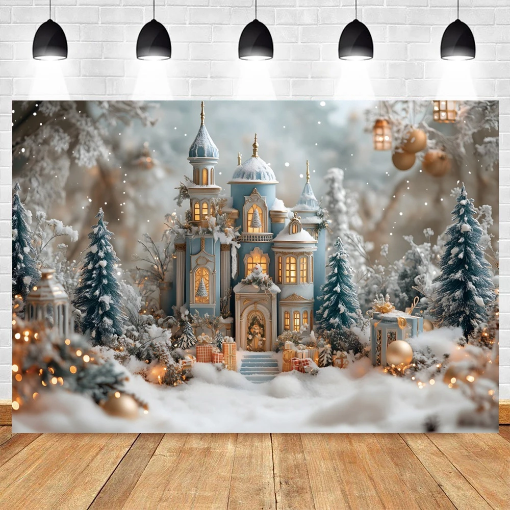 Winter Castle Christmas Background Photography Frozen Wonderland Snowy Forest Backdrop Girls Birthday Party Decor Photo Props