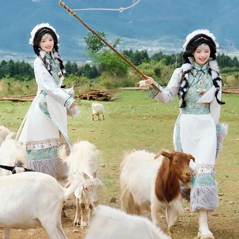 

Fre Sle Tibetan Costume Women's Summer Faionable Ethnic Clothing Photoaphy Travel oot Young Girl Portrait Photoaphy