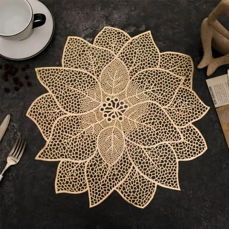 Flower Shaped Placemat PVC Hollow Out Placemat Heat Resistant Non Slip Table Mat Dining Table Decor Table Decoration&Accessories