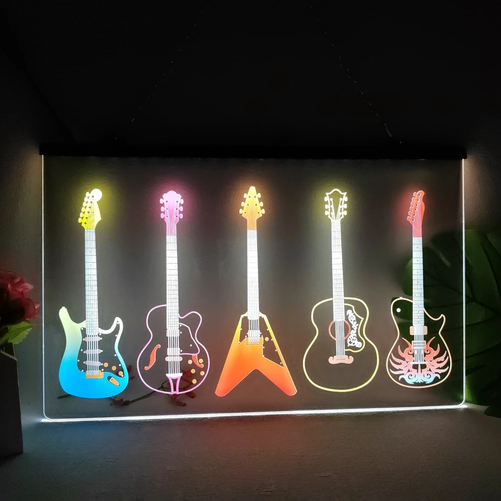 Guitar Weapons Band Room Beer Bar Multicolour Luminous Sign with Neon Light Emitting Effect Home Decor Bedroom Wall