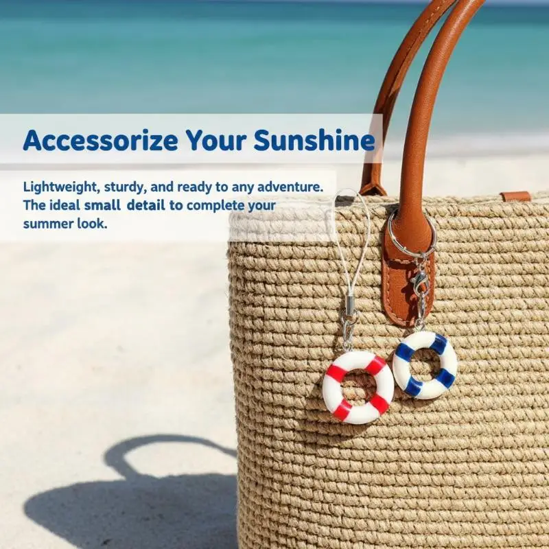 Summer Cartoon Swim Ring Phone Chain Waterproof Resin Lanyard Anti-lost Keyring Pendant for Camera Beach Outdoor Activity