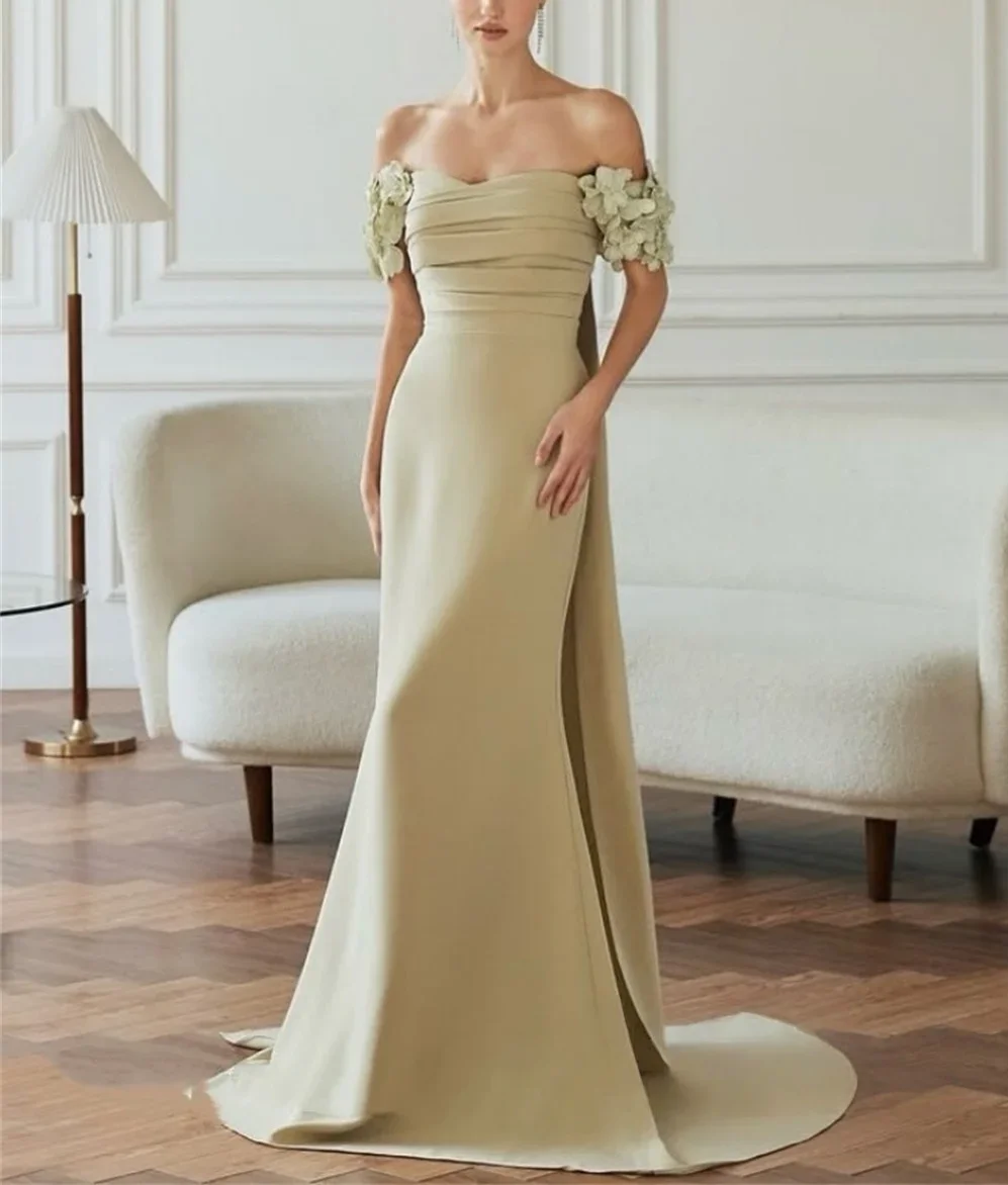 Modeyn estilo elegante camisa flor plissado trompete fora do ombro vestidos longos banquete socialite ocasião especial personalizado