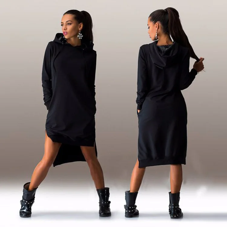 Women's  Hooded Long Sleeve Hoodie Dress Side Slit Loose Fit Casual Daily Wear Autumn Winter Fashion Pullover