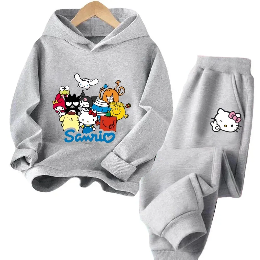

Детский осенне-зимний модный костюм Hello Kitty, милый принт, толстовка с капюшоном, костюм для мальчиков и девочек, повседневный теплый костюм с длинными рукавами