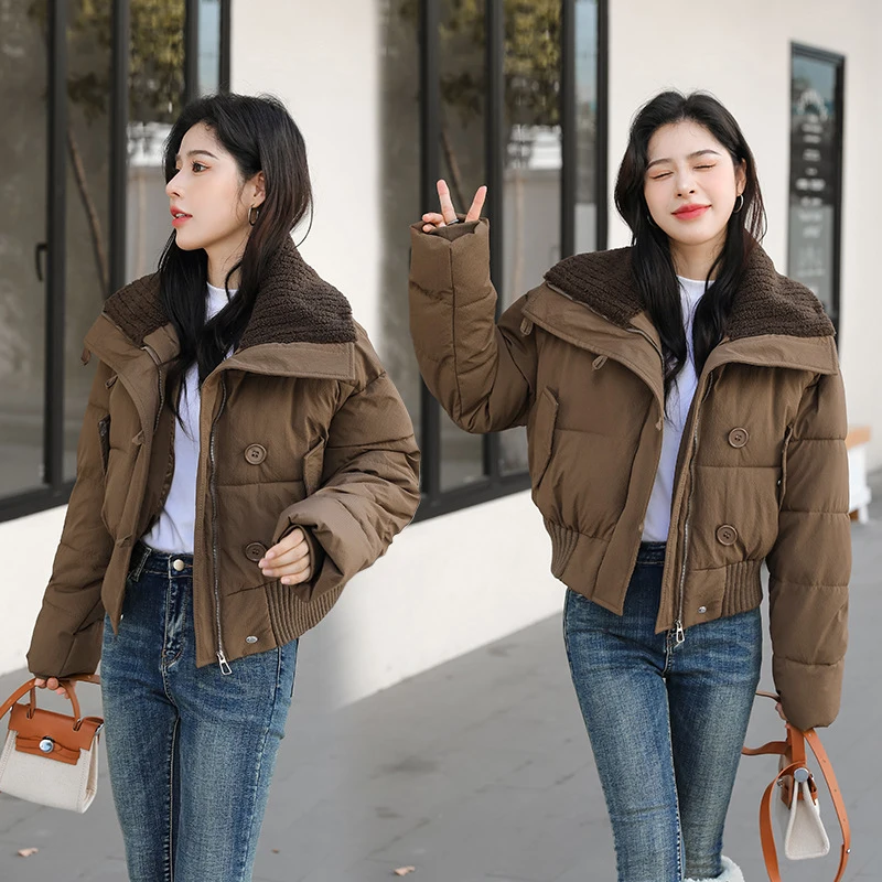 Winter Thicken Parkas Slim Short Jackets Women Korean Warm Plush Lapel Coats Casual Down Cotton Oversized Pink Crop Chaquetas