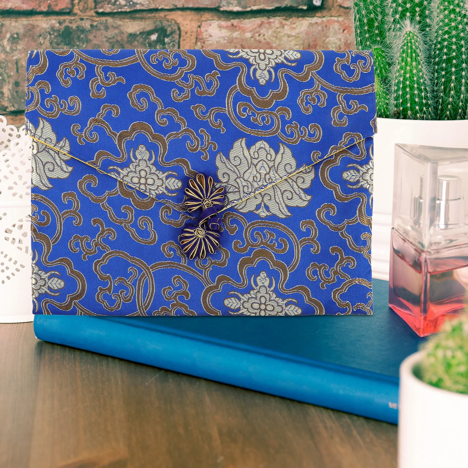 

Brocade Scriptures Bag Small Chinese Style Zipper Pouch Multi-Function Organizer Jewelry Book Storage Buddhist Pouch