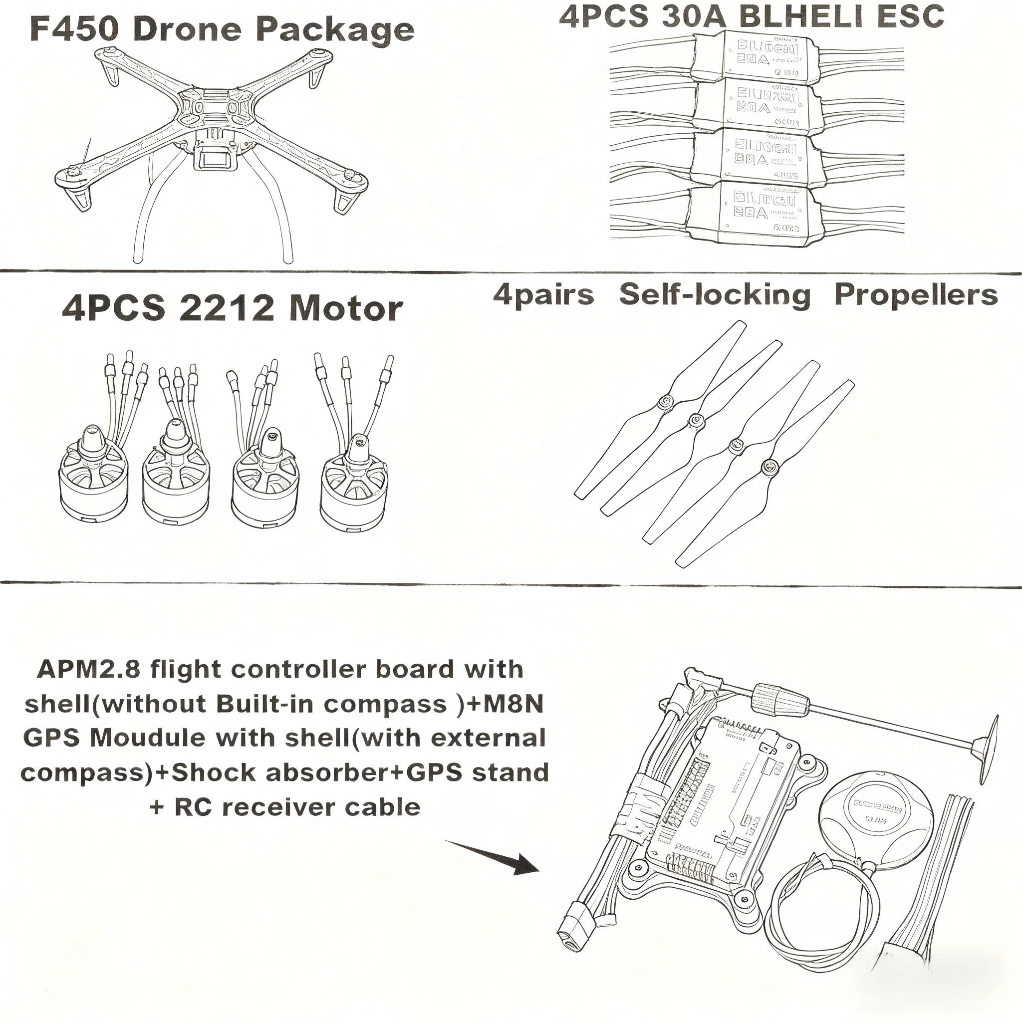 

F450 Drone Kit With 450 Frame For APM PIXHAWK 4 Axis RC Multicopter Quadcopter Heli Multi-Rotor With Landing Gear
