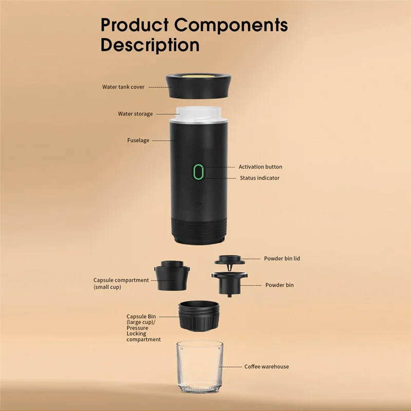 

Portable Electric Espresso Machine With Travel Bag Portable Coffee Maker For Travel Self-Heating Car Espresso Maker-A77G