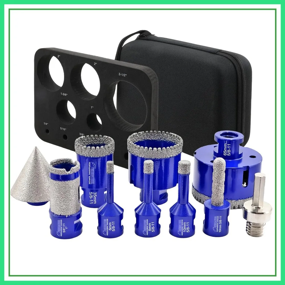 

Diamond Drill Core Bits Kit Hole Saw Sets with Hollow EVA Guide Jig for Porcelain Tile Marble Ceramic Granite 10pcs