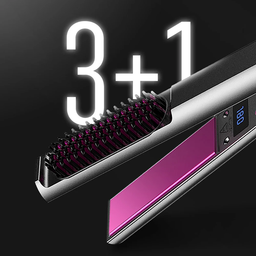 3 في 1 مكواة فرد الشعر للسفر المهنية كبيرة السيراميك PTC التدفئة حديد مسطح أربعة والعتاد تعديل درجة الحرارة الأيونية 60 واط