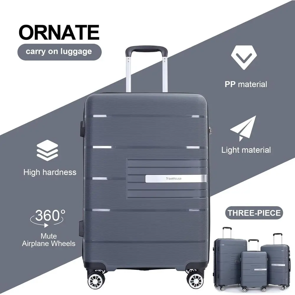 Gray 3-Piece Spinner Luggage Set with TSA Lock, Lightweight Hardshell, Sizes 20, 24, 28