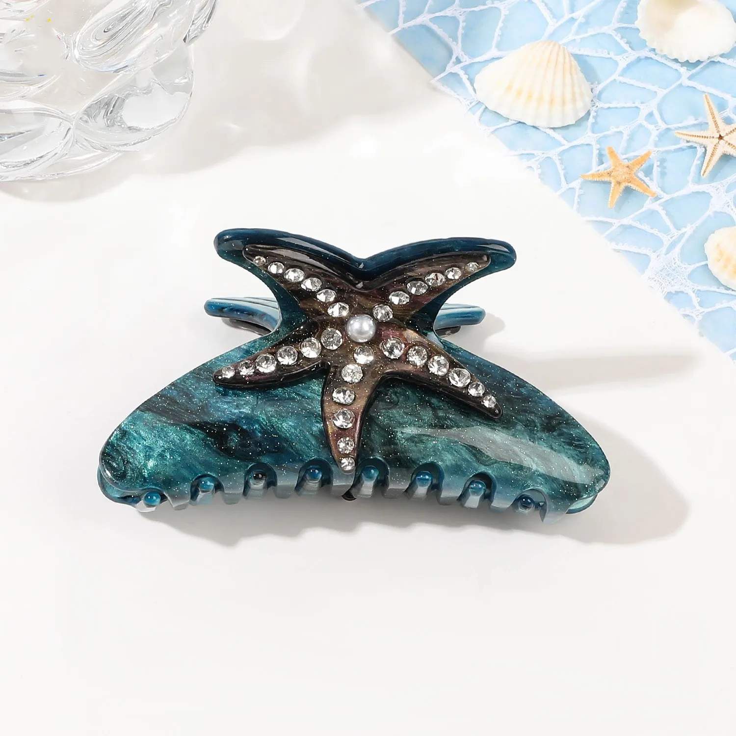 DuoShang New Style Ocean Series Rhinestone Starfish Acrylic Hair Claw Light Luxury Claw Clip for Women Girls Hair Accessories