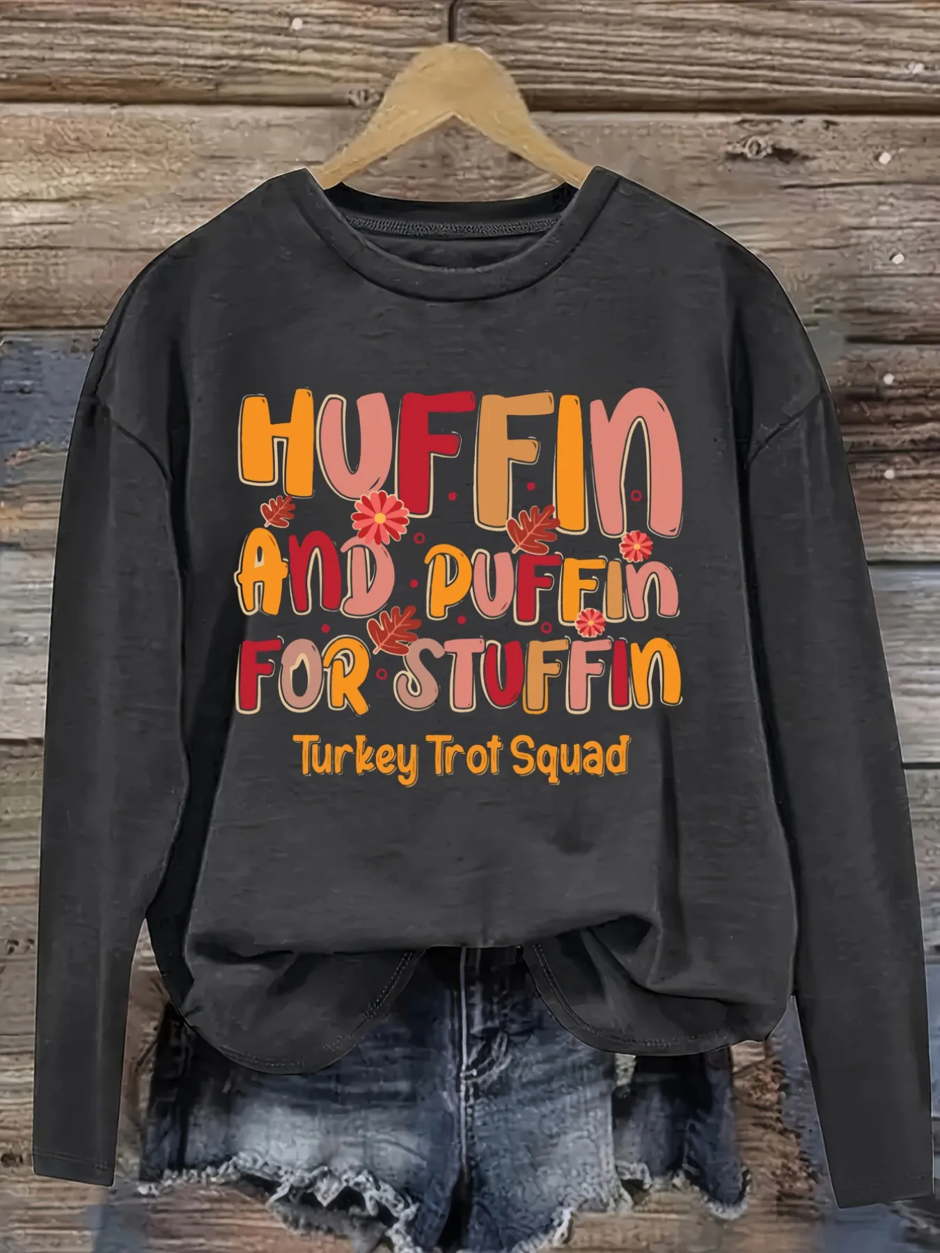 Women's Casual Long Sleeve Crew Neck T-Shirt Huffin And Puffin For Stuffin Design, Round Neck Women's Clothing, Machine Washable, Slightly Elastic, Loose Fit, Spring Autumn Winter Women's T-Shirt, Halloween Costume Outfit