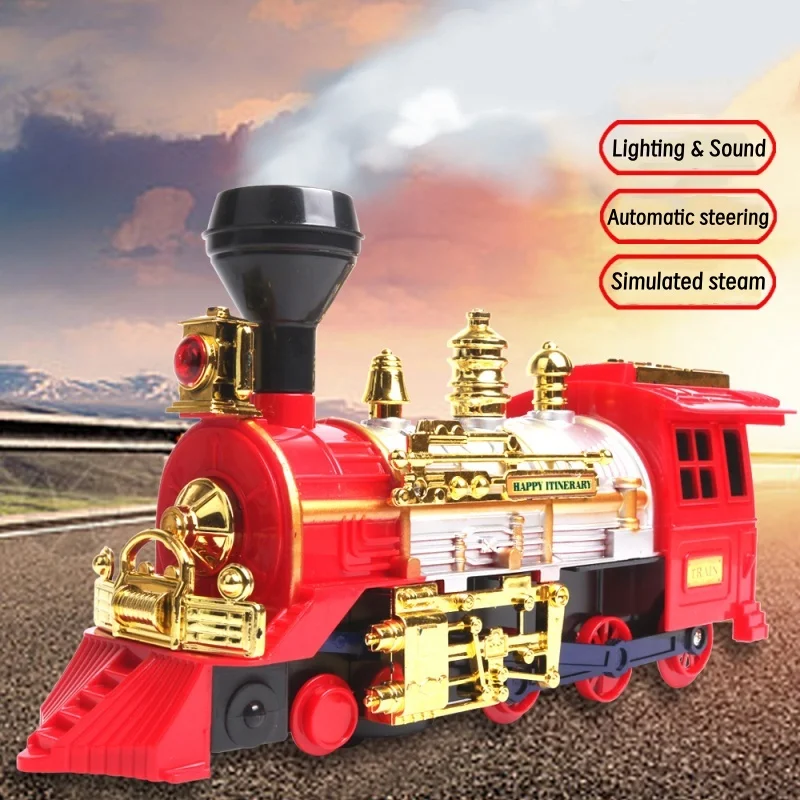 

Игрушечный поезд для малышей, электрический паровоз с дымом, светом и звуком, игрушечными грузовиками для малышей, идеальный подарок для детей