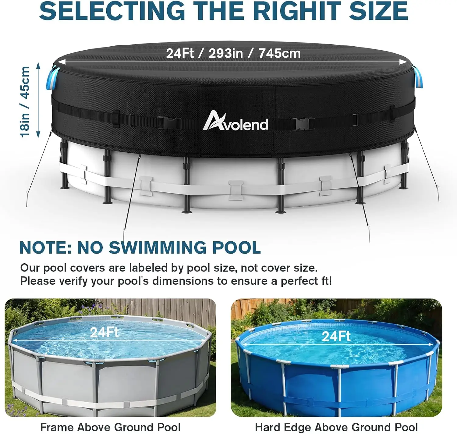 24 Ft Round Pool Cover, Heavy Duty 500D Solar Cover For Above Ground Pool, Excellent Windproof With Reflective Handles