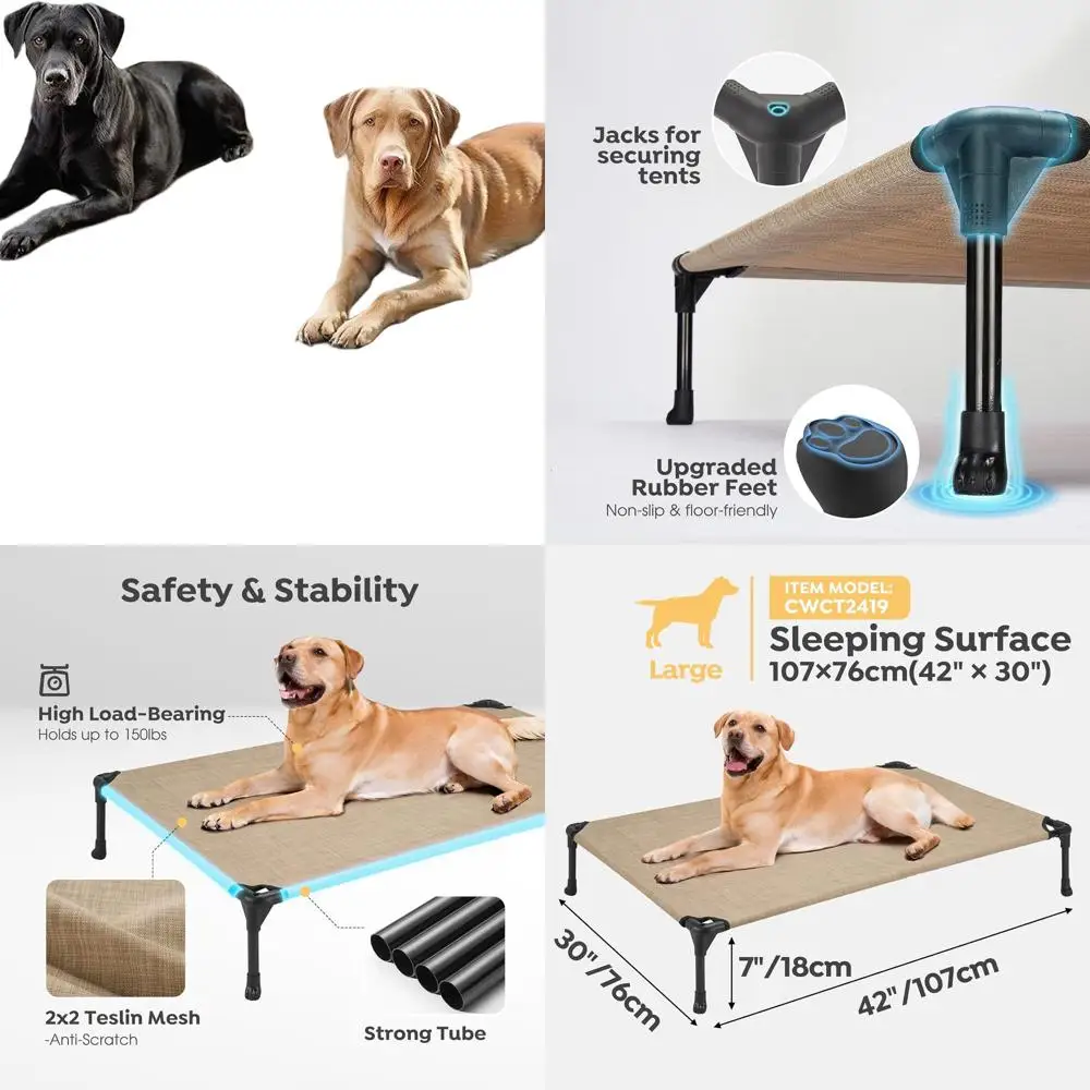 

Elevated Cooling Dog Bed, Portable Mesh Cot for Large Dogs, Washable & Breathable, Non-Slip, 42x30 Beige, CWC1803-L