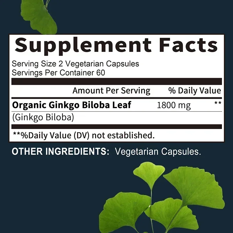 Ginkgo Biloba Capsules - Supports Brain Health, Cognitive Function, Improved Focus, Memory Clarity and Enhanced Energy