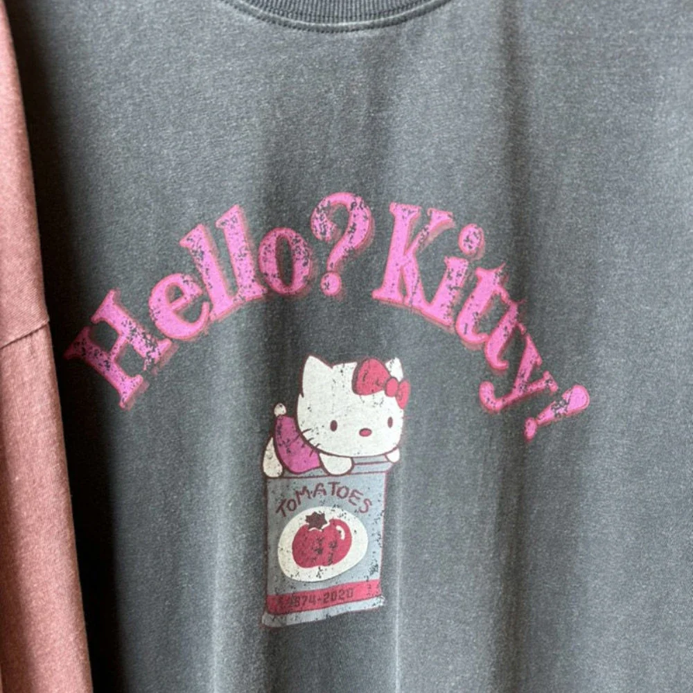 Miniso Hello Kitty T-shirt Cute Pure Cotton Printed Long Sleeved New Autumn Loose and Versatile Cartoon Letter Pattern Y2K Top