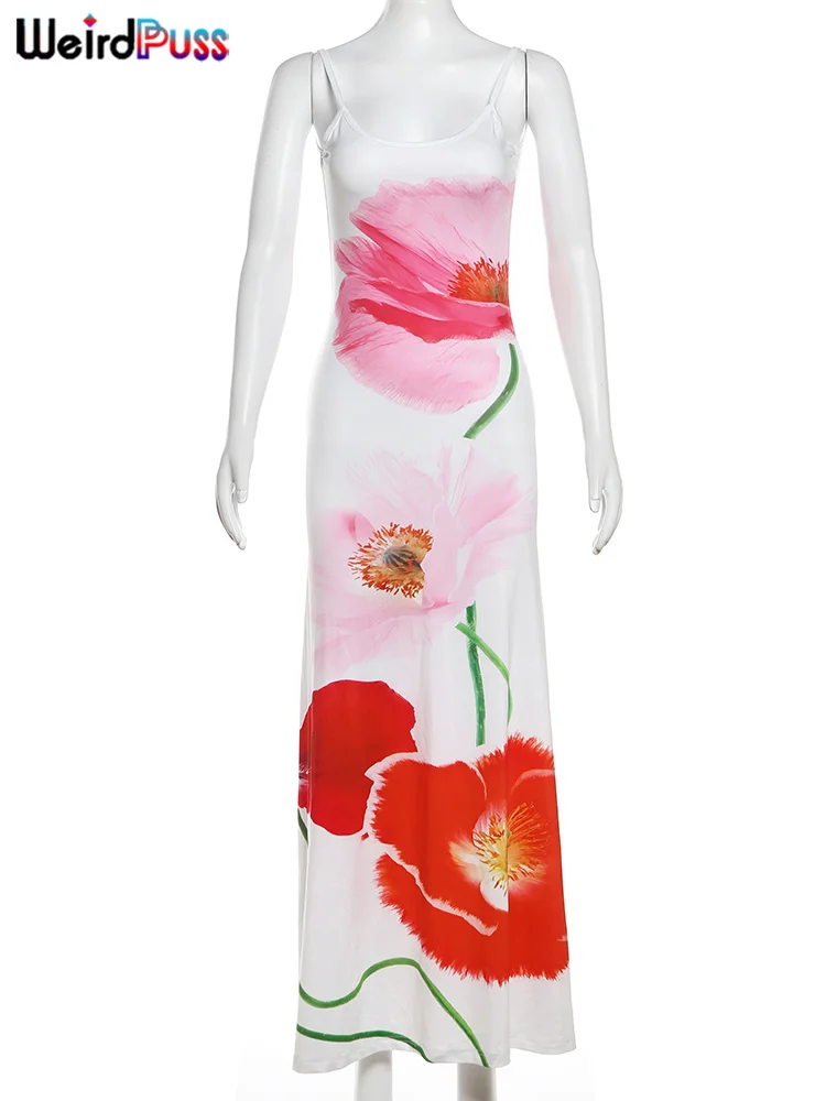 Rare Puss Zomerbloemen Camis Jurk Vrouwen 2024 Nieuwe Trend Mouwloze Zachte Stretch Zoete Maxi Bodycon Skinny Elastische Vestidos