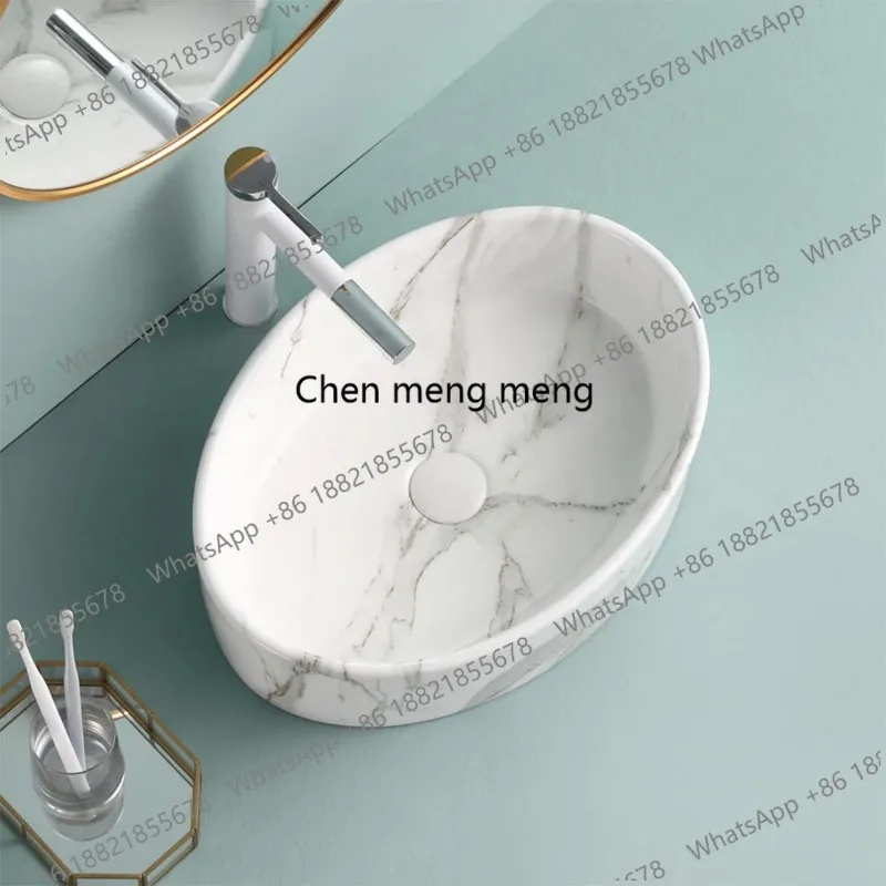 

R Ceramic Wash Basin Color Countertop Basin Marble European-style Light Luxury Style Hotel Small Apartment Art Basin