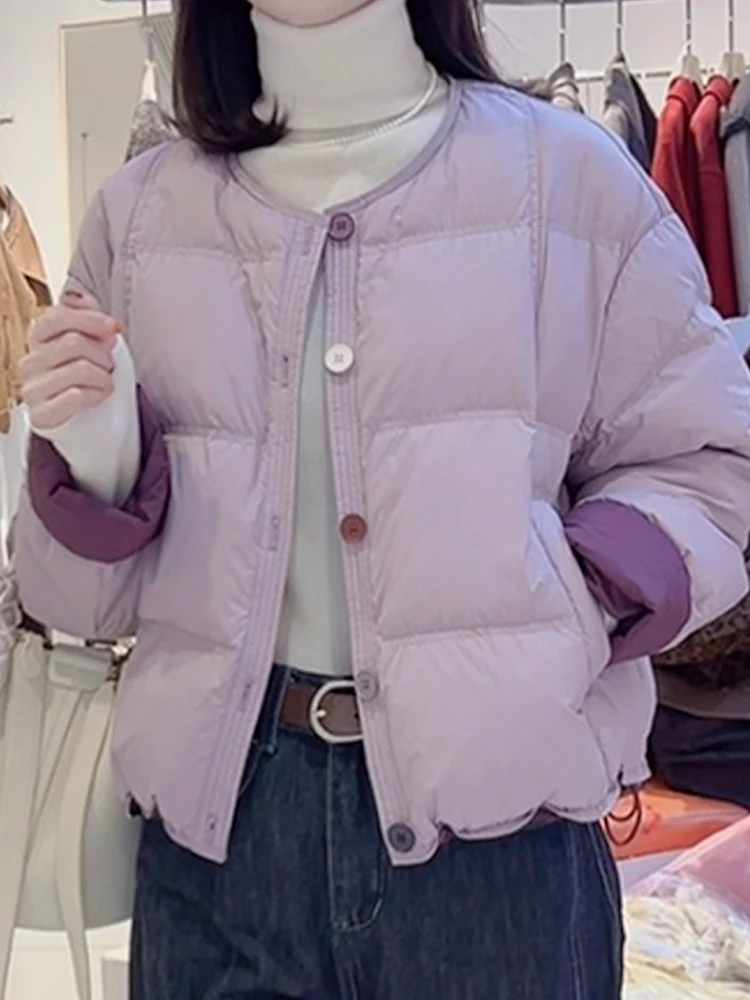 

Теплая хлопковая куртка с круглым вырезом в корейском стиле для женщин, универсальная, цветная, приталенная, для зимы 2025 года