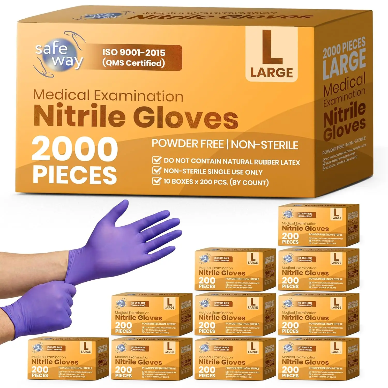 

2000 шт. больших нитриловых перчаток без пудры, без латекса, с текстурированными кончиками пальцев для медицинских работ, ухода, лабораторных работ, уборки на кухне, татуировок