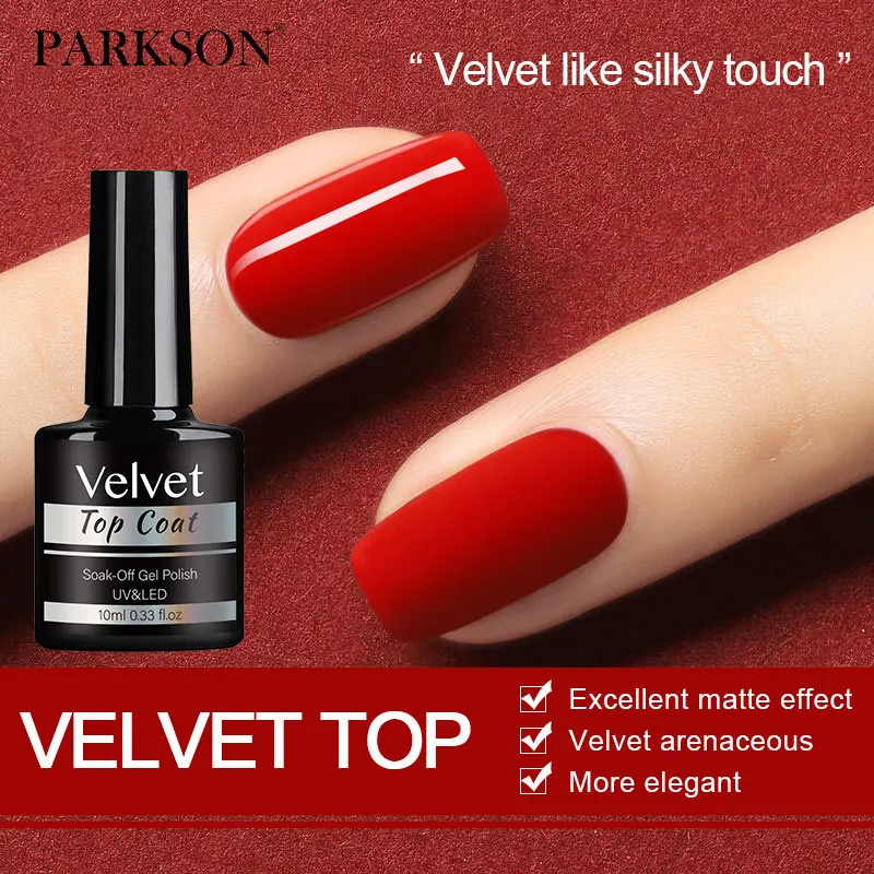 Parkson 10ml Top Coat in velluto opaco trasparente smalto Gel Semi permanente nudo LED UV Soak Off Fashion Glitter Hybrid Manicure