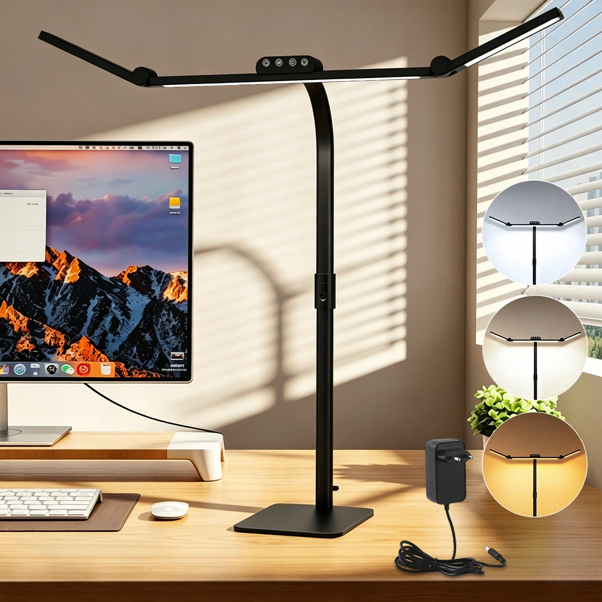 Lámpara de escritorio LED ultrabrillante con base/abrazadera, lámpara de lectura táctil regulable con protección ocular de alto CRI para uso en el hogar y la oficina de estudiantes