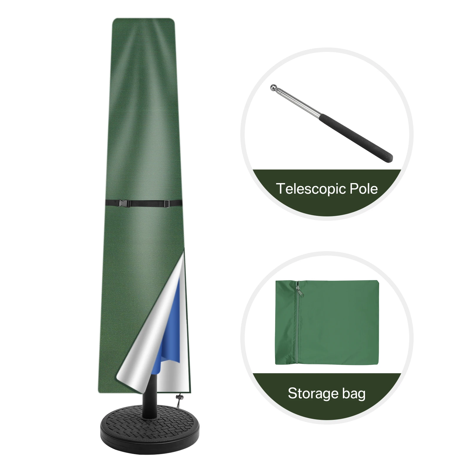 Rechte parasolhoes Waterdichte parasolbeschermhoes met telescopische paal Rits UV-anti winddichte tuinparapluhoes