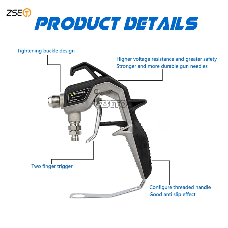 Airless mixing spray gun combination kit yellow nozzle with nozzle holder 2 triggers and 1finger pull safety black 517100control