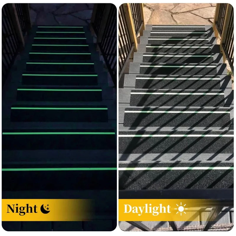 6Non-Slip Night Glow Striped Grip Tape，High Friction Deck Waterproof Anti-Slip Tape for Outdoor Basement Stair Step，the Size Is1