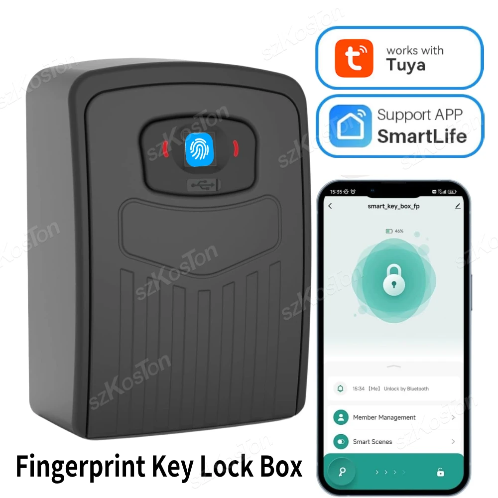 tuya smart fingerprint key lock box impermeavel metal lockbox apartamento seguro wall mount keys smart life app desbloquear ao ar livre 01