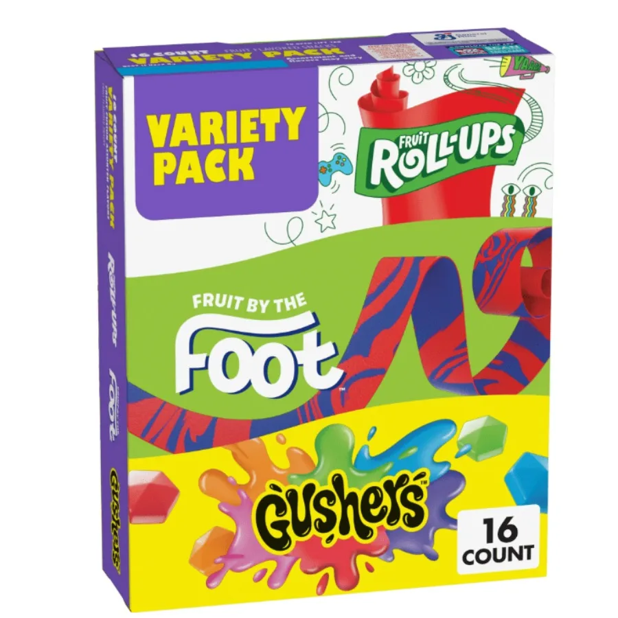 

Fruit RollUps Fruit by the Foot Gushers Snacks Variety Pack 16 Ct 10.2 oz