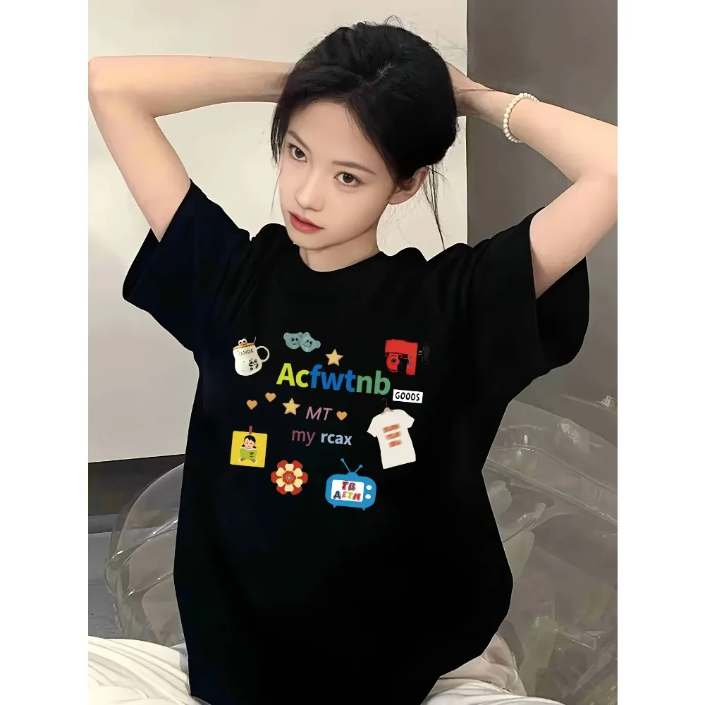 

Летняя женская повседневная футболка с принтом "Acftwtnb" с графическим рисунком, свободная футболка с круглым вырезом, дышащая одежда, женские топы с графикой Y2K