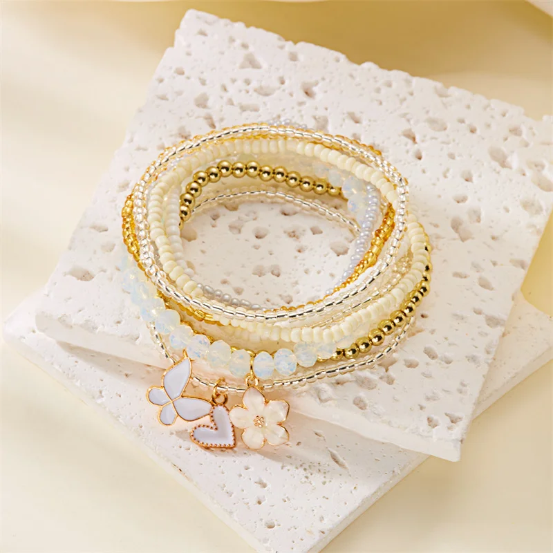 9-teiliges Set Böhmische Schmetterlings-Blumen-Anhänger-Armbänder für Frauen, Handgefertigte Reisperlen-Armbänder, Gestapelte Armbänder, Sommer-Strandparty-Schmuck – Detail 13